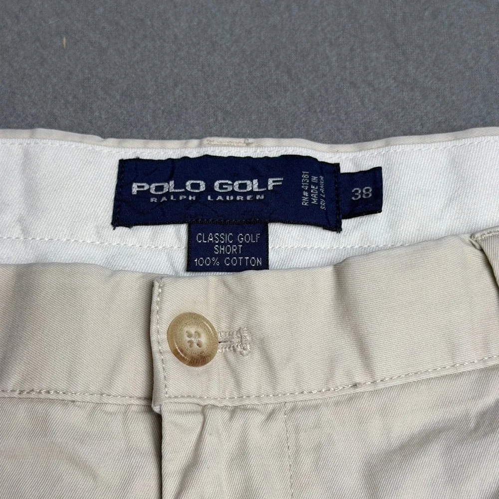 Polo Golf Ralph Lauren Mens 38 Classic Golf Short Beige Pleated Cotton Twill